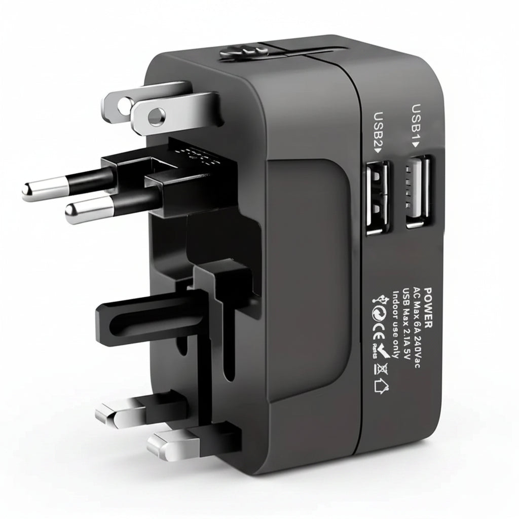 Adaptador Universal de Viaje con 2 Puertos USB